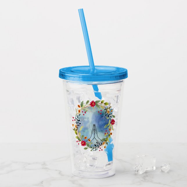 Vaso Acrílico Manos rezando acuarela (Anverso (hielo))