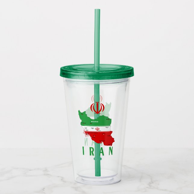 Vaso Acrílico Mapa de Irán con bandera y emblema (Anverso)