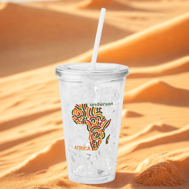 Vaso Acrílico Mapa de la bandera Pan Africa de nombre personaliz (Modern Africa Map custom name acrylic tumbler  )