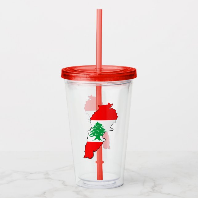 Vaso Acrílico Mapa de Líbano con Bandera (Anverso)