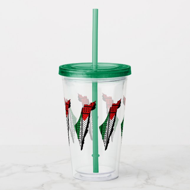 Vaso Acrílico Mapa palestino con bandera y patrón de Keffiyeg (Anverso)