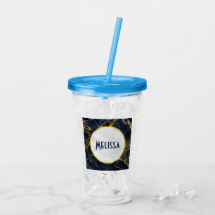 Vaso Acrílico Marble azul marino y oro moderno estilo