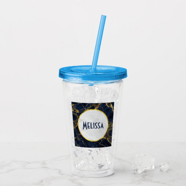 Vaso Acrílico Marble azul marino y oro moderno estilo (Reverso (hielo))