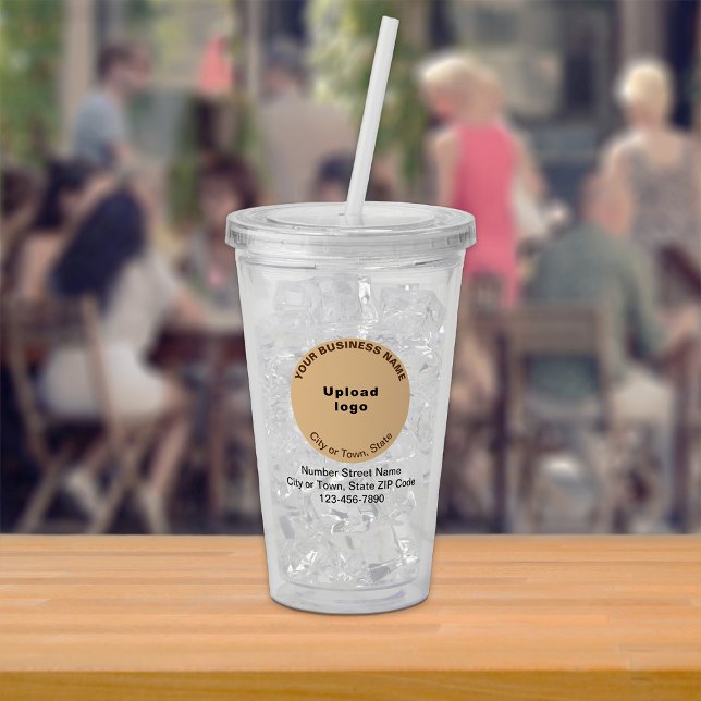 Vaso Acrílico Marca Comercial Marrón Claro Redondeada (Light brown round business brand on acrylic tumbler)