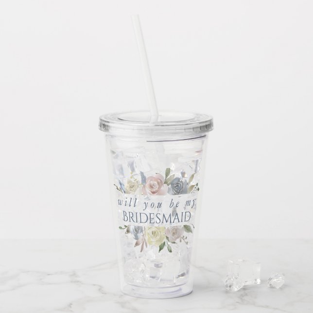Vaso Acrílico Marco floral silenciado | Elegante Rosa de la dama (Anverso (hielo))