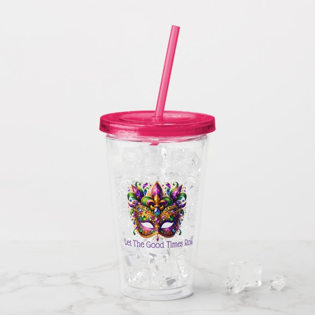 Vaso Acrílico Mardi Gras Mask Acrylic Tumbler & Straw (Reverso (hielo))