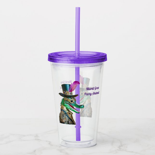 Vaso Acrílico Mardi Gras Steampunk Fiesta Animal Alligator (Anverso)