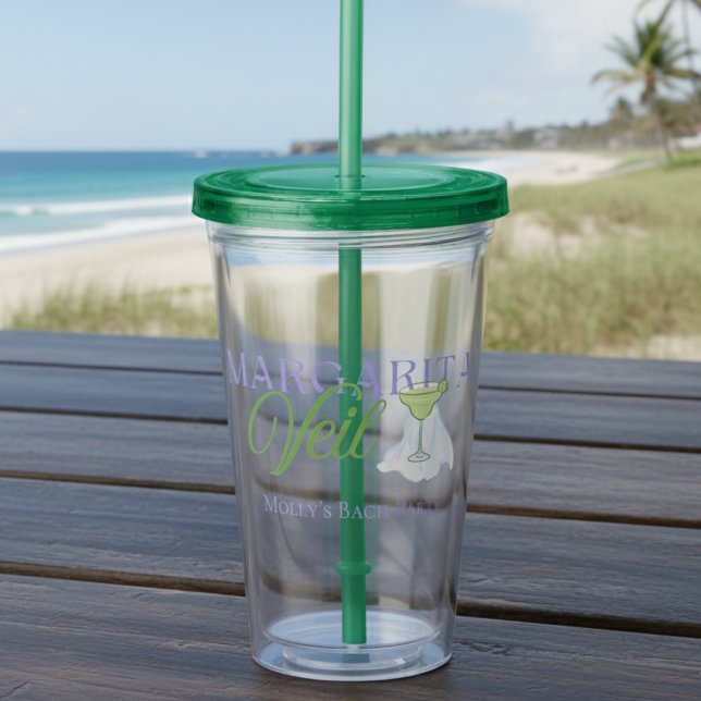 Vaso Acrílico Margarita Veil Beach Destination Bachelorette (Spice up the party with this playful “Margarita Veil” cup!)