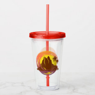 Vaso Acrílico Margen con el paisaje volcánico tropical y palmera