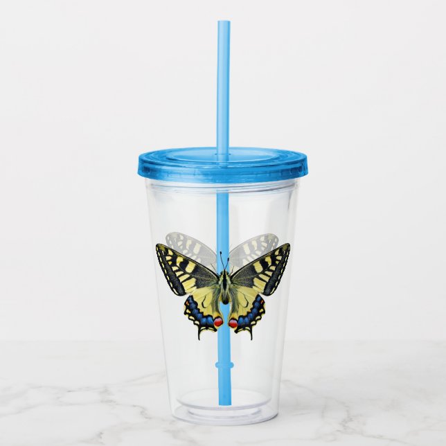 Vaso Acrílico Mariposa amarilla y negra (Anverso)