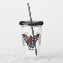Vaso Acrílico Mariposa arcoiris - Copa acrílica (16 oz)