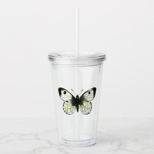 Vaso Acrílico Mariposa blanca (Anverso)
