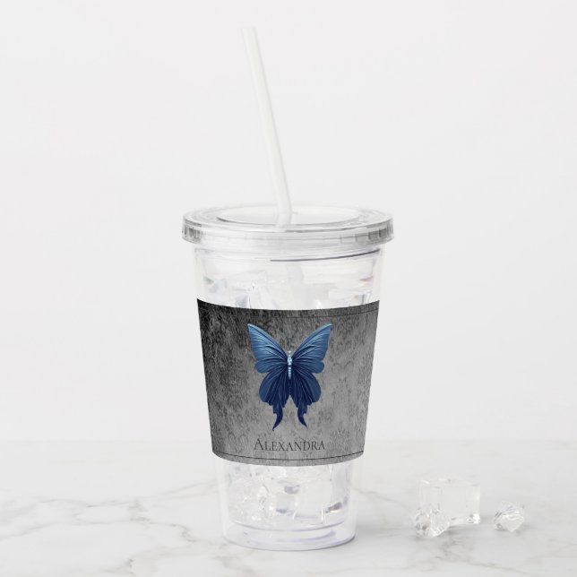 Vaso Acrílico Mariposa con manchas azules (Anverso (hielo))