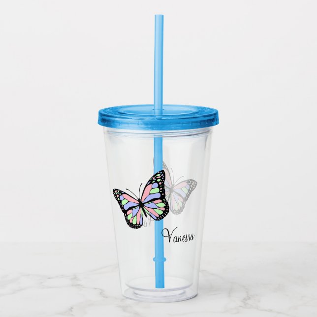 Vaso Acrílico Mariposa con nombre (Anverso)