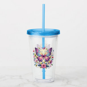 Vaso Acrílico Mariposa de colores vivos