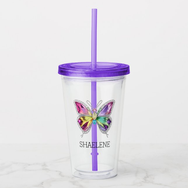Vaso Acrílico Mariposa de cristal de arcoiris encalada (Anverso)