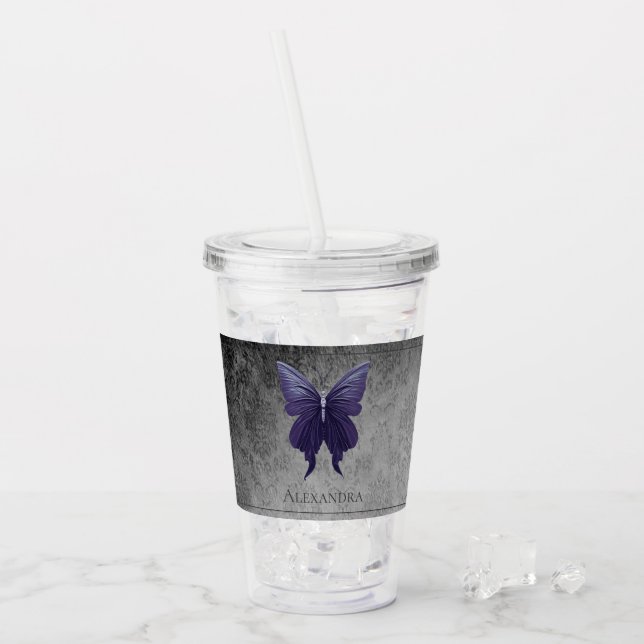 Vaso Acrílico Mariposa gaseada morada (Anverso (hielo))