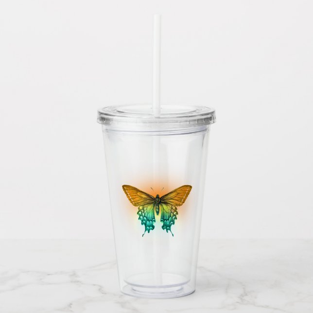 Vaso Acrílico Mariposa iridiscente (Anverso)