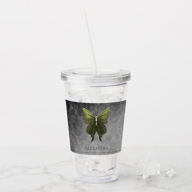 Vaso Acrílico Mariposa jewada verde (Anverso (hielo))