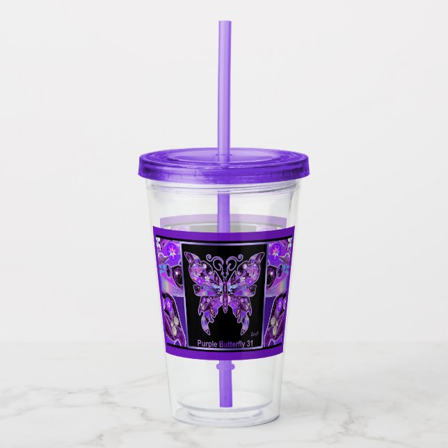 Vaso Acrílico Mariposa morada 31 Tumbler acrílico (Anverso)