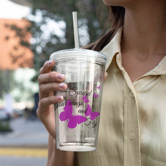 Vaso Acrílico Mariposa morada con mensaje Personalizado (Subido por el creador)