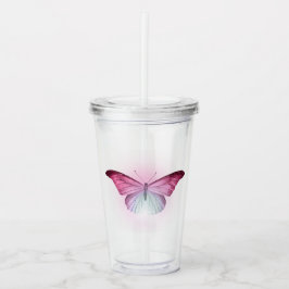 Vaso Acrílico Mariposa Rosa Irisada