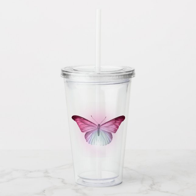 Vaso Acrílico Mariposa Rosa Irisada (Anverso)