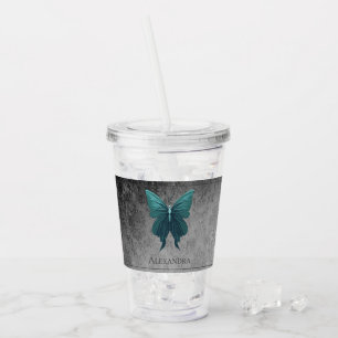 Vaso Acrílico Mariposa verde azulada