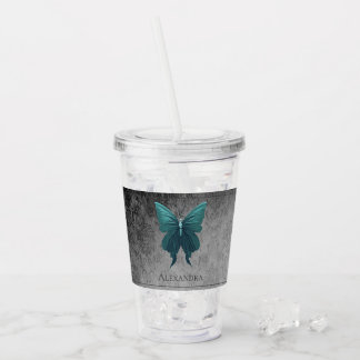Vaso Acrílico Mariposa verde azulada
