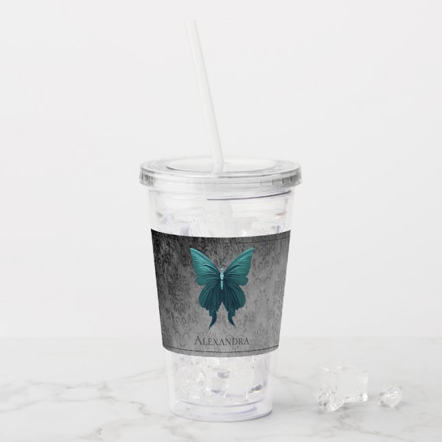 Vaso Acrílico Mariposa verde azulada (Anverso (hielo))