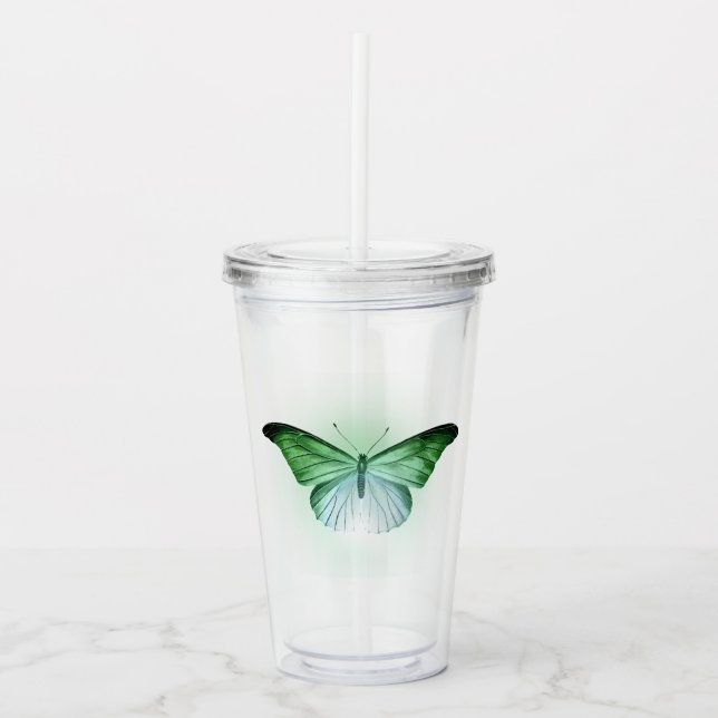 Vaso Acrílico Mariposa Verde Irisada (Anverso)