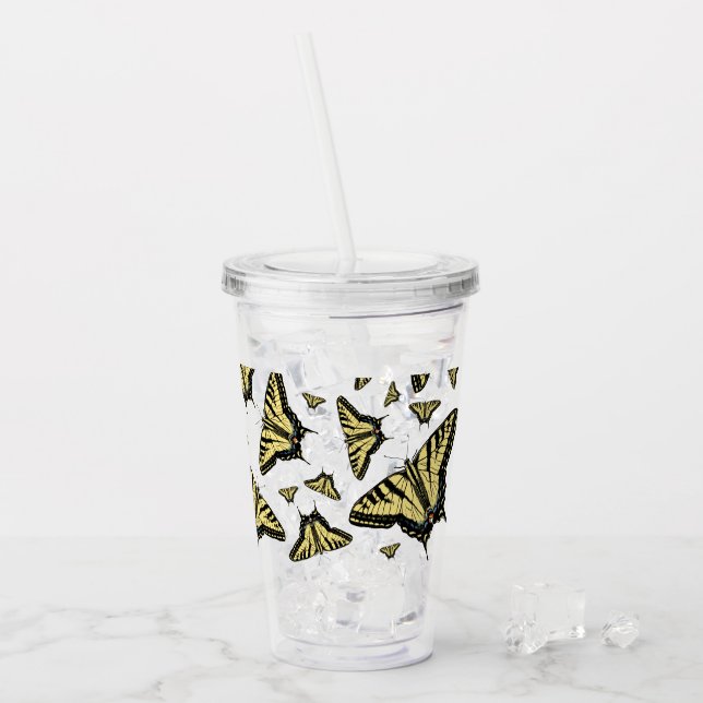 Vaso Acrílico Mariposas Cola de Golondrina Amarillas  (Anverso (hielo))