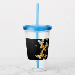 Vaso Acrílico Mariposas doradas y blancas