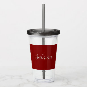 Vaso Acrílico Maroon Dark Red Profesional Caligrafía Añadir nomb