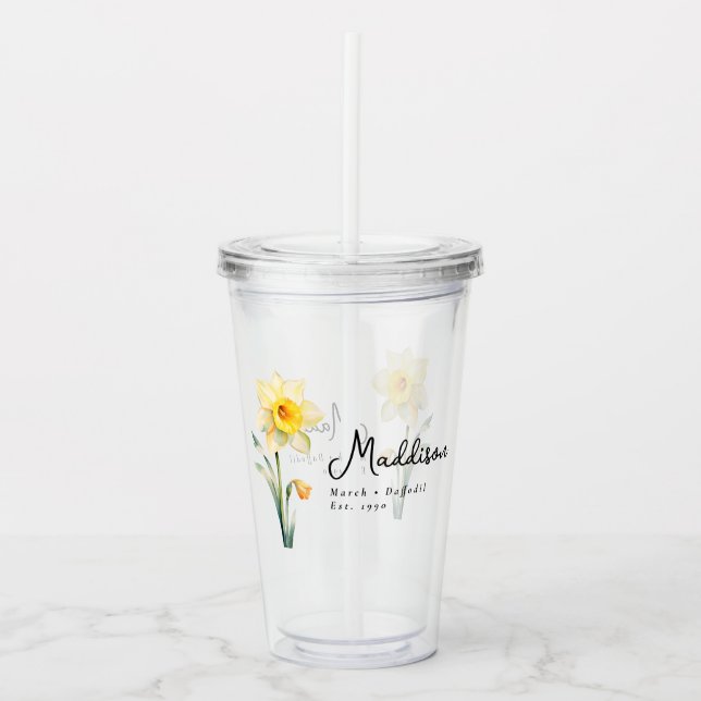 Vaso Acrílico Marzo Mes de Nacimiento Flor Daffodil Personalizad (Anverso)