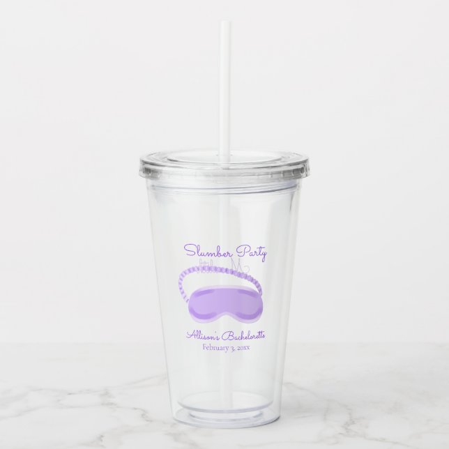 Vaso Acrílico Máscara de dormir morada para despedida de soltera (Anverso)