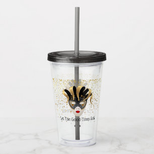 Vaso Acrílico Máscara de Mardi Gras Tumbler acrílico y paja