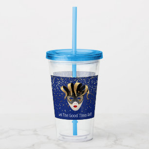 Vaso Acrílico Máscara de Mardi Gras Tumbler acrílico y paja