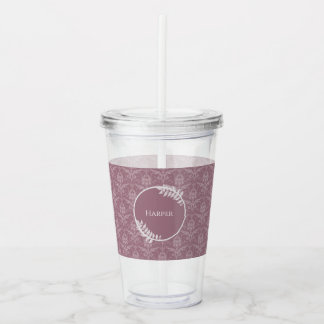 Vaso Acrílico Mauve Elegant Damask Personalizado Tumbler Acrílic