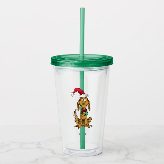 Vaso Acrílico Max el perro con sombrero de Santa (Anverso)