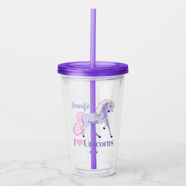 Vaso Acrílico Me encanta Unicornio, un Personalizado lindo (Anverso)