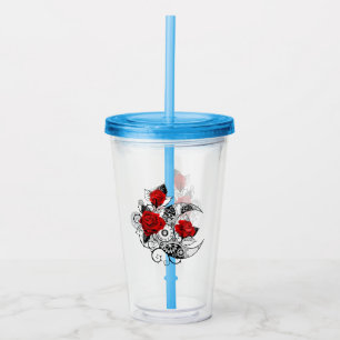 Vaso Acrílico Media luna mecánica con rosas rojas