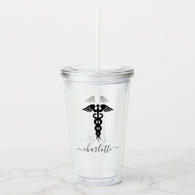 Vaso Acrílico Médica de Enfermería Personalizada Caduceus Símbol (Anverso)