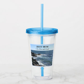 Vaso Acrílico Mejor Mamá en el Mar y Tierra Cuenca Azul del Océa
