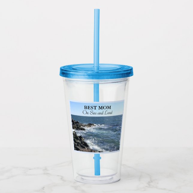 Vaso Acrílico Mejor Mamá en el Mar y Tierra Cuenca Azul del Océa (Anverso)