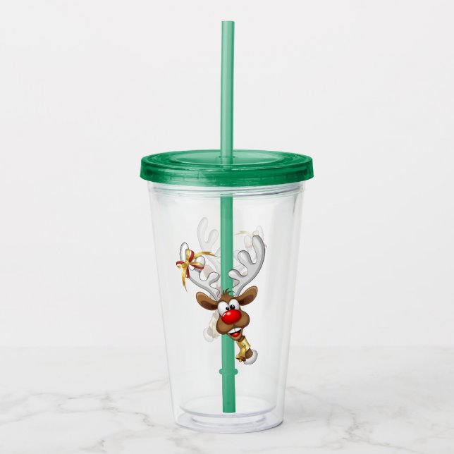 Vaso Acrílico Meme Divertido de Navidad de Reno Mirando (Anverso)