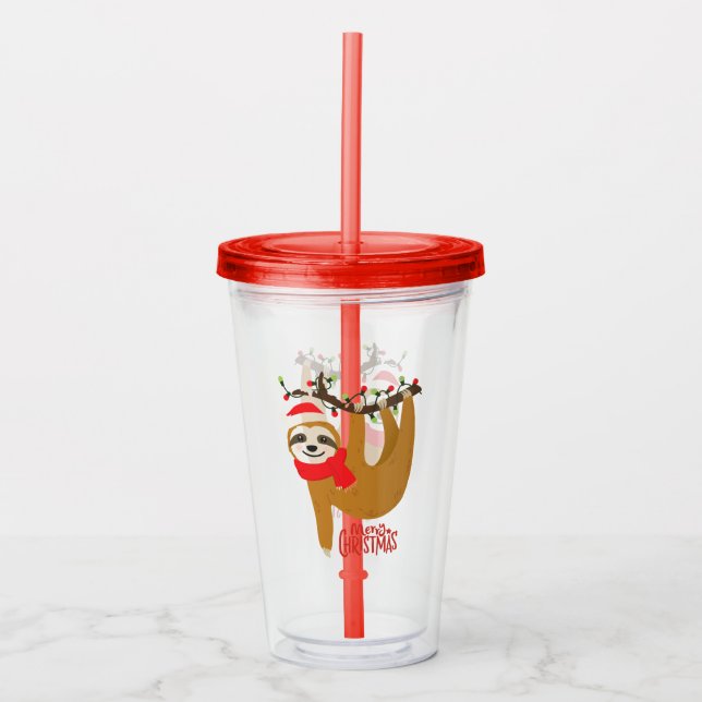 Vaso Acrílico Merry Christmas Sloth | Vacaciones (Anverso)