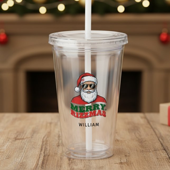 Vaso Acrílico Merry Rizzmas Retro Santa Claus Funny Christmas (draw mockup of this on wood counter. xmas background.)