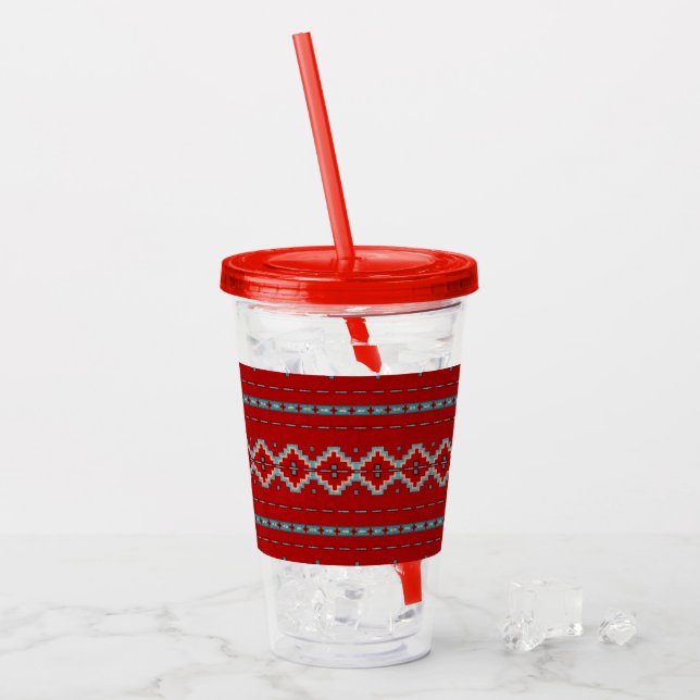 Vaso Acrílico Mesas del Suroeste Rojo y Turquesa (Anverso (hielo))