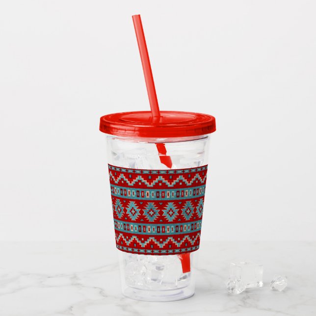 Vaso Acrílico Mesas del Suroeste Turquesa y Rojo (Anverso (hielo))